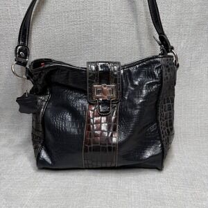 M.C. Black Faux‎ Crocodile Leather Shoulder Bag Purse Medium Y2K Vintage Style